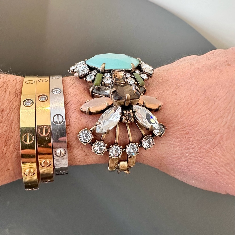 NWT Vintage RARE luxury J. Crew Art Deco Inspired Crystal Statement Bracelet - Picture 9 of 17